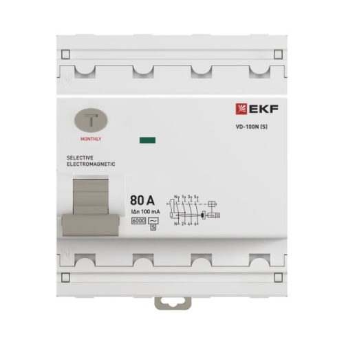 Выключатель дифференциального тока ВД-100N (S) 4P 80А 100мА тип AC эл-мех 6кА PROXIMA EKF | код E1046MS80100 | EKF фото 5