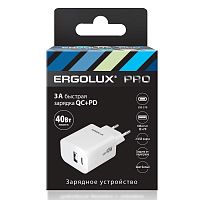 Адаптер сетевой ELX-РA04QC-C01 GaN 40Вт 1USB+1Type C 100-270В 5В-12В/3 3А QC бел. | код 15294 | Ergolux