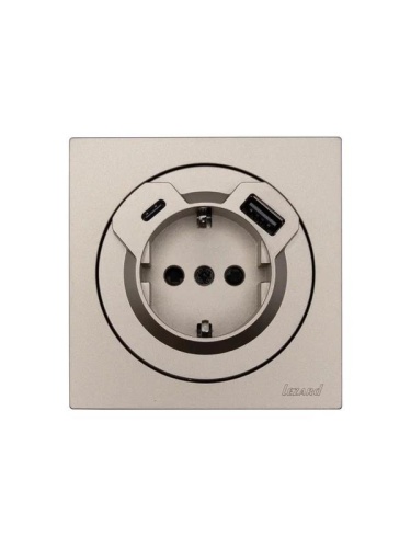 Розетка 1-м СП OSEN с заземл. TC + USB разъем механизм титан LEZARD 743-3788-181TC фото 3