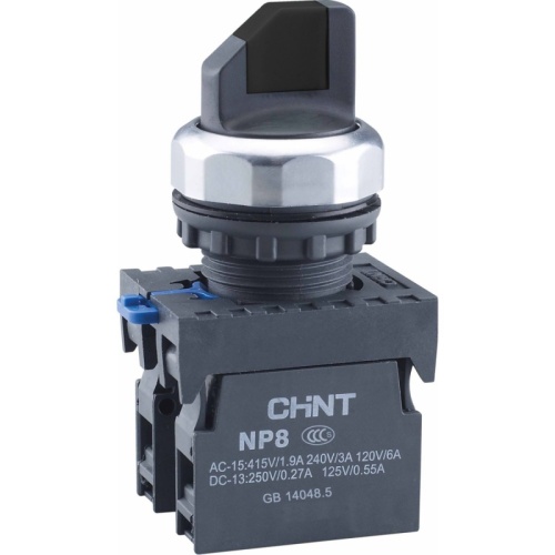 Переключатель без подсветки NP8-02X/222, 2 положения самовозв. 90град, черный, 2НЗ, IP65 (R) | код 578783 | CHINT