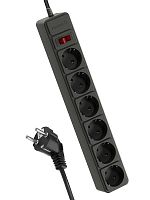 Удлинитель с сетевым фильтром 6х1.8м с заземл. 16А IP20 3.5кВт с предохранителем 3х1 индикатор сети черн. | код FKsm1.8m-6g(B)16A | КОСМОС