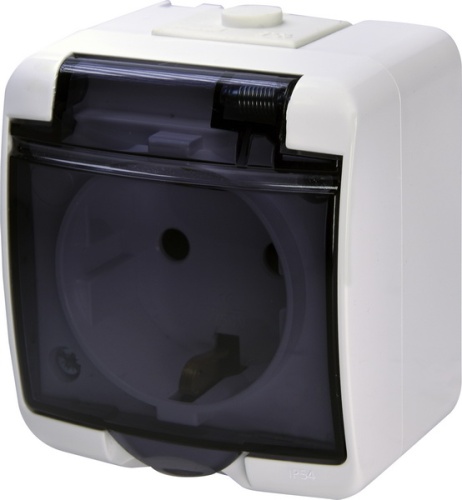 Розетка 1-я (Schuko) (дымчатая крышка) (IP44/54) RHE-1sd | код 004668016 | ETI