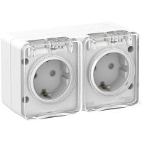 Розетка 2-м ОП AtlasDesign Profi54 16А IP54 250В с заземл. защ. шторки бел. | код ATN540126 | Schneider Electric