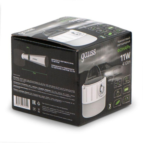 Фонарь аккумуляторный кемпинговый GFL005 11Вт 410лм Li-ion 1200мА.ч Solar LED GAUSS GF005 фото 3