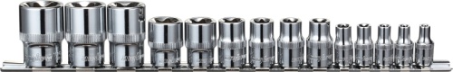 910614 Набор головок торцевых 1/4, 3/8, 1/2DR на держателе, внешний TORX®, E4-E24, 14 предметов | код 910614 | Ombra