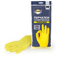 Перчатки хозяйственные латексные AVIORA, МНОГОРАЗОВЫЕ, хлопчатобумажное напыление, размер M (средний), 402-567 | код 607710 | AVIORA