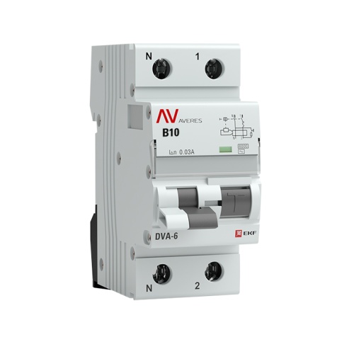 Дифференциальный автомат DVA-6 1P+N 10А (B) 30мА (AC) 6кА AVERES | код rcbo6-1pn-10B-30-ac-av | EKF