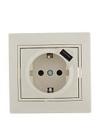 Розетка 1-м СП Мира 16А с з/к +USB крем. LEZARD 701-0303-181