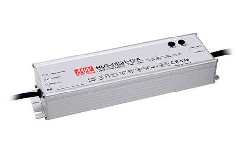 Источник питания AC-DC, 155Вт, IP67, вход 90…305В AC, 47…63Гц/127…431В DC, ККМ, выход 12В/13А, рег. выхода 43…53В/1.92…3.2A, изоляция 3750В AC, в кожухе 228х68х39мм, -40…+70С | код HLG-185H-12 | MeanWell