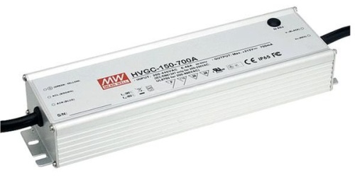 Источник питания AC-DC, 150Вт, стабилизатор тока, IP67, вход 180…528В AC, 47…63Гц/254…747В DC, ККМ, выход 500мА/30…300В, изоляция 3750В AC, в кожухе 245х68х39, -40…+70С, потенциометр, димминг 3 в 1 | код HVGC-150-500AB | MeanWell