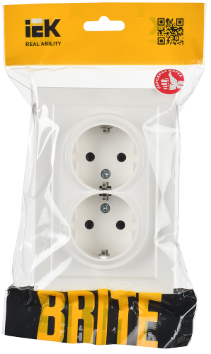 BRITE Розетка 2-местная с заземлением без защитных шторок 16А в сборе РС12-3-БрБ белый | код BR-R21-16-K01-F | IEK фото 4