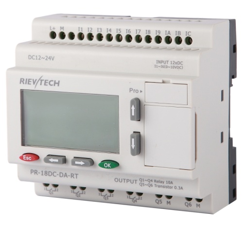 Программируемый логический контроллер PR-18DC-DA-RT, 12_24VDC, 12DI(6AI), 2TO, 4RO, RTC, RS232, ЖКИ | код PR-18DC-DA-RT | Rievtech