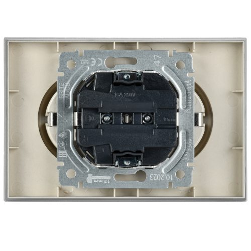 BRITE Розетка 2-местная с заземлением с защитными шторками 16А в сборе РСш12-3-БрА алюминий | код BR-R24-16-K47-F | IEK фото 5