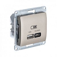 GLOSSA USB РОЗЕТКА А + тип-С 45Вт высокоскор.заряд. QC, PD, механизм, ТИТАН | код GSL000429 | Systeme Electric