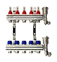 Коллекторная группа FHF-5RF set 5 контуров 1' х 3/4' с расходомерами, воздухоотводчиками и кронштейнами | код 088U0725R | Ридан