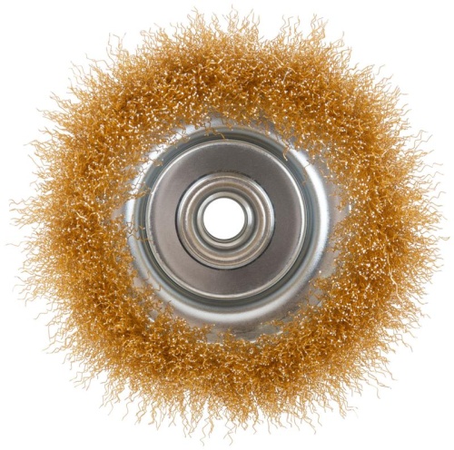 Щетка для УШМ М14 тип "Чашка" латунированная витая проволока 0.3мм 125мм Profi Cutop 82-519 фото 4