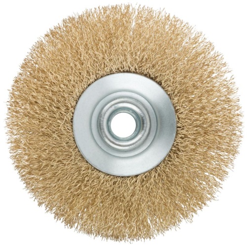 Кордщетка, тип ''колесо'' с наклоном, гайка М14, стальная волнистая латунированная проволока 115 мм | код 38927М | FIT фото 4