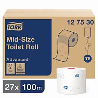 Бумага туалетная 100 м, TORK (Система Т6), комплект 27 шт., Advanced, 2-слойная, белая, 127530 | код 126135 | TORK