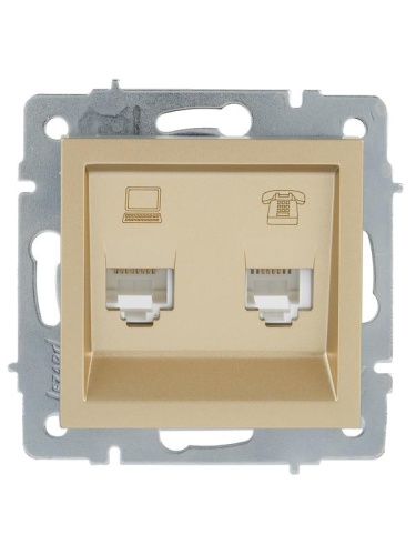 VESNA Розетка компьютер+телефон золото | код 742-3688-143 | LEZARD фото 2