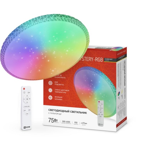 Светильник светодиодный COMFORT MYSTERY-RGB 75Вт 230В 3000-6500К 6000лм 495х85мм с пультом ДУ | код 4690612044637 | IN HOME