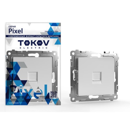 Розетка компьютерная 1-м СП Pixel RJ45 кат.5E механизм бел. | код TKE-PX-RC1-C01 | TOKOV ELECTRIC