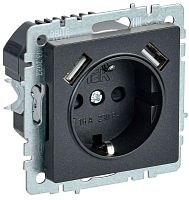 Розетка BRITE РЮш10-2-БрЧ 16А с USB A+A 3.1А с заземл. защ. шторки черн. | код. BR-R14-16-U21-D31-K02 | IEK