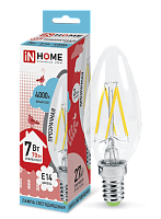 Лампа светодиодная LED-СВЕЧА-deco 7Вт 230В Е14 4000К 630Лм прозрачная IN HOME | код 4690612007618 | IN HOME