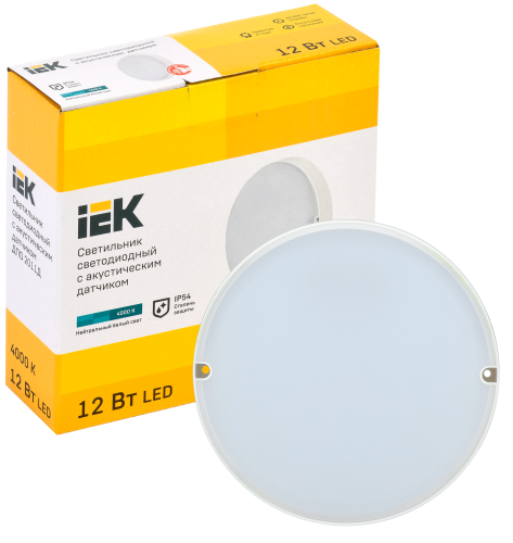 Светильник светодиодный ДПО 2011Д 12Вт IP54 4000К круг белый с акустическим датчиком | код LDPO3-2011D-12-4000-K01 | IEK фото 2