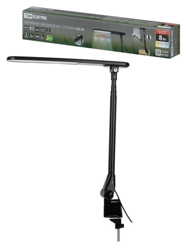 Светильник светодиодный струбцина СН-10, 8 Вт, телескопич., сенс-димм, 2700-6500 К, USB, черный, TDM | код SQ0337-0167 | TDM Светильник светодиодный струбцина СН-10, 8 Вт, телескопич., сенс-димм, 2700-6500 К, USB, черный, TDM | код SQ0337-0167 | TDM