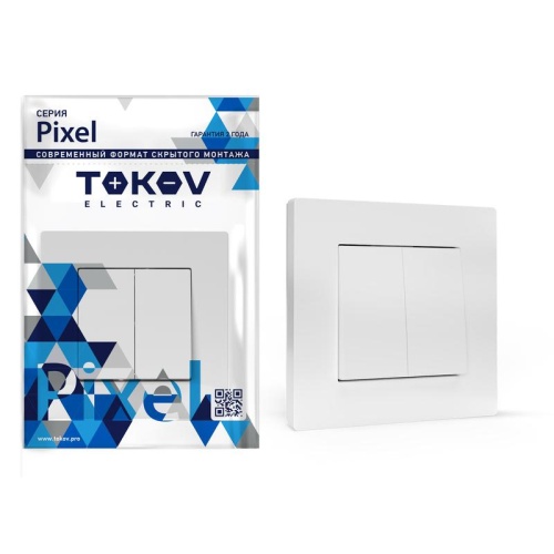 Выключатель 2-кл. СП Pixel 10А IP20 в сборе бел. | код TKE-PX-V2F-C01 | TOKOV ELECTRIC