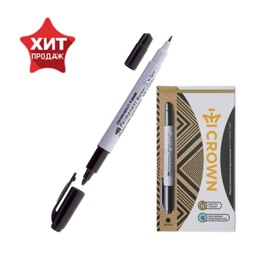 Маркер перманентный двухсторонний "Multi Marker Twin" пулевидный 2мм/1мм черн. Crown Б0048242