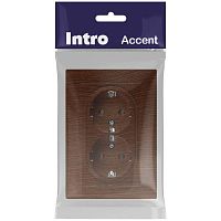 Розетка Intro Accent 6-205-10 , 2X2P+E Schuko, 16А-250В, IP20, СУ, AL/CU, венге | код Б0063502 | ЭРА