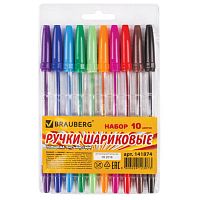Ручки шариковые BRAUBERG, НАБОР 10 шт., АССОРТИ, Line, корпус прозрачный, узел 1 мм, линия письма 0,5 мм, 141874 | код 141874 | BRAUBERG