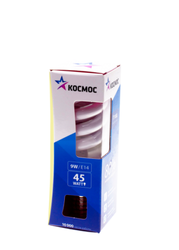 Лампа энергосберегающая (КЛЛ) ECONOM SPC (спираль) 9Вт 220-230В E14 2700K Космос | код LKsmSPC9wE1427eco | Космос