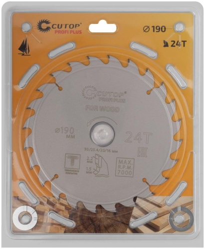 Диск пильный по дереву с тефлоновым покрытием 24Т, Profi plus, 190x1,5/2,2x30/25,4/20/16 мм | код 75-19024Т | FIT