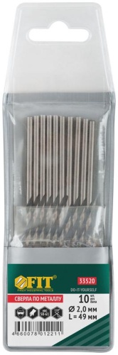 Сверло по металлу HSS черненые 2.0х49мм (уп.10шт) FIT 33520 фото 3 Сверло по металлу HSS черненые 2.0х49мм (уп.10шт) FIT 33520 фото 3