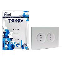 Розетка 2-м СП Pixel 16А IP20 без заземл. в сборе перламутр. | код TKE-PX-R2F-C04 | TOKOV ELECTRIC