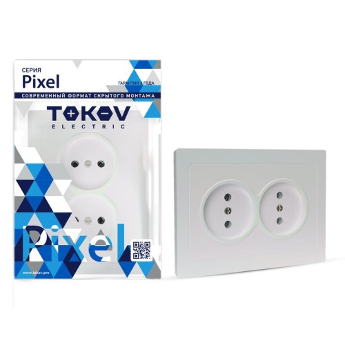 Розетка 2-м СП Pixel 16А IP20 без заземл. в сборе перламутр. | код TKE-PX-R2F-C04 | TOKOV ELECTRIC