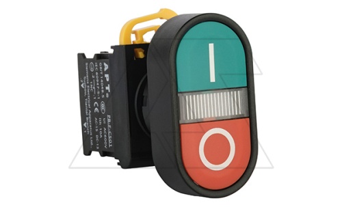 Кнопка двойная PB3E, красный/зеленый, 1NO+1NC, 6A 230VAC/24VDC, с подсветкой без LED, 22mm, IP65 | код PB3E-DM1S11FS1/w00 | АРТ