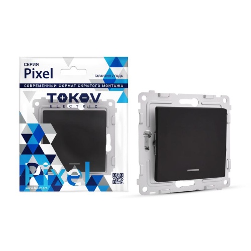 Выключатель 1-кл. СП Pixel 10А IP20 с индикатором механизм карбон | код TKE-PX-V1I-C14 | TOKOV ELECTRIC