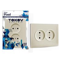 Розетка 2-м СП Pixel 16А IP20 без заземл. в сборе беж. | код TKE-PX-R2F-C02 | TOKOV ELECTRIC