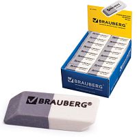 Резинка стирательная BRAUBERG, 41х14х8 мм, серо-белая, в картонном дисплее, 222461 | код 222461 | BRAUBERG