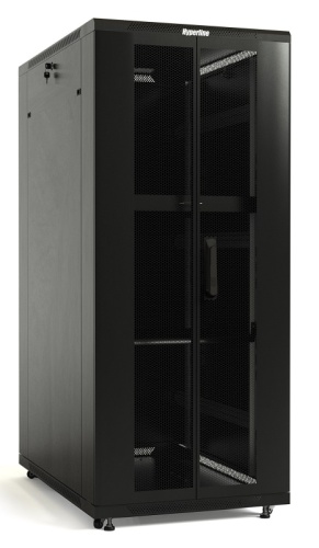 Шкаф TTB-4781-DD-RAL9004 напол. 19дюйм 47U 2277х800х1000мм передн. и задн. распашные перфор. двери (75%) ручка с замком крыша нового типа (RAL 9004) (разобранный) черн.