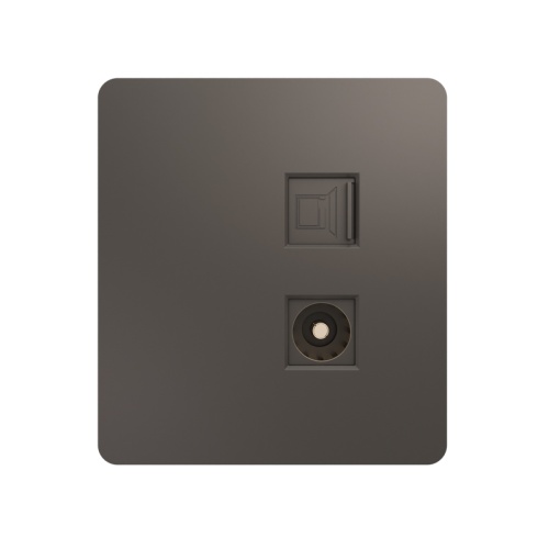 Розетка ROUND компьютерная RJ45 кат6 + TV с/у титан KRANZ | код KR-78-0722-2 | KRANZ