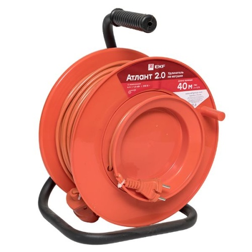 Удлинитель на катушке "Атлант 2,0" 1 гнездо 40м без заземления ПВС 2*0,75 6А/1,3кВт PROxima | код UKA02-06-275-1-40 | EKF фото 2