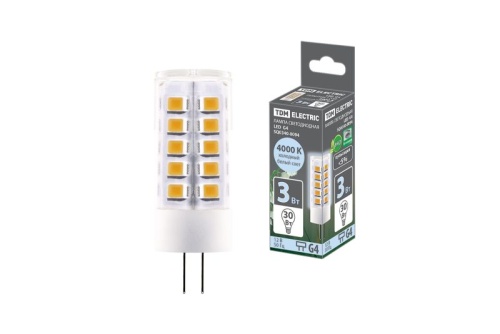 Лампа светодиодная G4-3 Вт-AC/DC 12 В-4000 К, SMD, 16x43 мм TDM | код SQ0340-0094 | TDM
