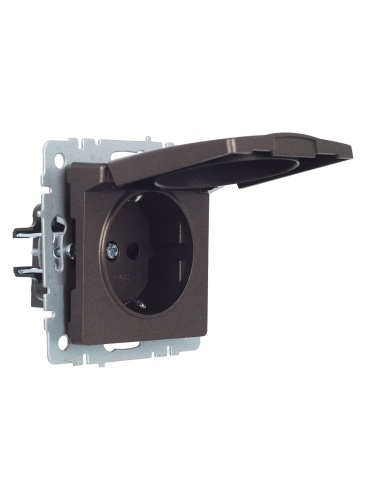 BRITE Розетка 1-местная с заземлением с защитными шторками и крышкой 16А IP20 РСбш10-3-БрТБ темная бронза | код BR-R16-16-K45 | IEK фото 10