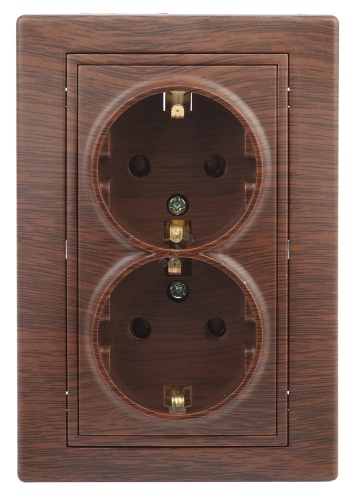 Розетка 2X2P+E Schuko, 16А-250В, СУ, Plano, венге, 1-205-10 | код Б0030072 | ЭРА