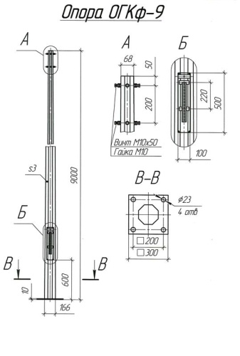 Опора ОГКф-9 (3мм 68/166 фл.300х10 мц. 200 отв. 23х4) гор. оцинк. | код МК 89899 | UMECON