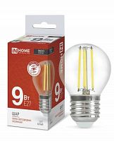 Лампа светодиодная LED-ШАР-deco 9Вт шар прозрачная 4000К нейтр. бел. E27 1040лм 230В | код 4690612026282 | IN HOME